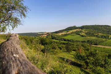 Sirotci castle from lookout. Ruin of gothic castle in south moravia landscape, Palava Czech republic