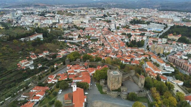 Aerial view of beautiful castle in Portugal. Drone Video