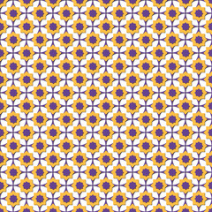 Arabic arabesque seamless pattern with colorful elements on white background. Design greeting card for Ramadan Kareem, Islamic ornamental colorful detail of mosaic. Vector geometric illustration.