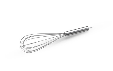 stainless steel whisk on white background