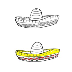 Sombrero icon. Hand drawn ink graphic sketch monochrome and colorful art design stock vector illustration for web, for print
