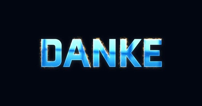 Das Wort Danke. Intro Logo elektrisch (Blitze). Text blau. Opener Animation 4K