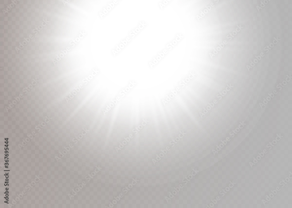 Wall mural white glowing light explodes on a transparent background. sparkling magical dust particles. bright s