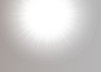 White glowing light explodes on a transparent background. Sparkling magical dust particles. Bright Star. Transparent shining sun, bright flash. Vector sparkles.