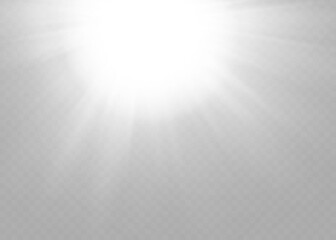 Yellow glowing light explodes on a transparent background. Sparkling magical dust particles. Bright Star. Transparent shining sun, bright flash. Vector sparkles.