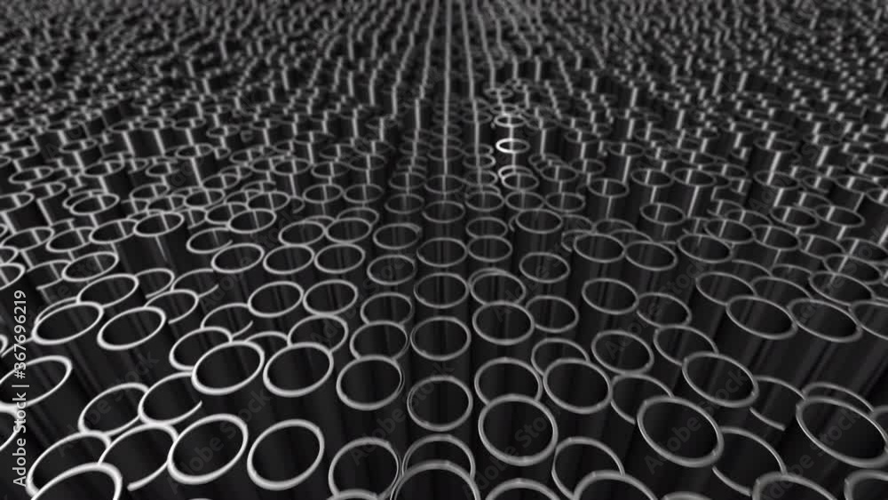 Poster seamless looping 3d animated abstract background with metallic tubes