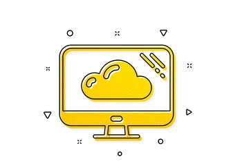 Cloud storage service sign. Computer icon. Monitor symbol. Yellow circles pattern. Classic cloud storage icon. Geometric elements. Vector