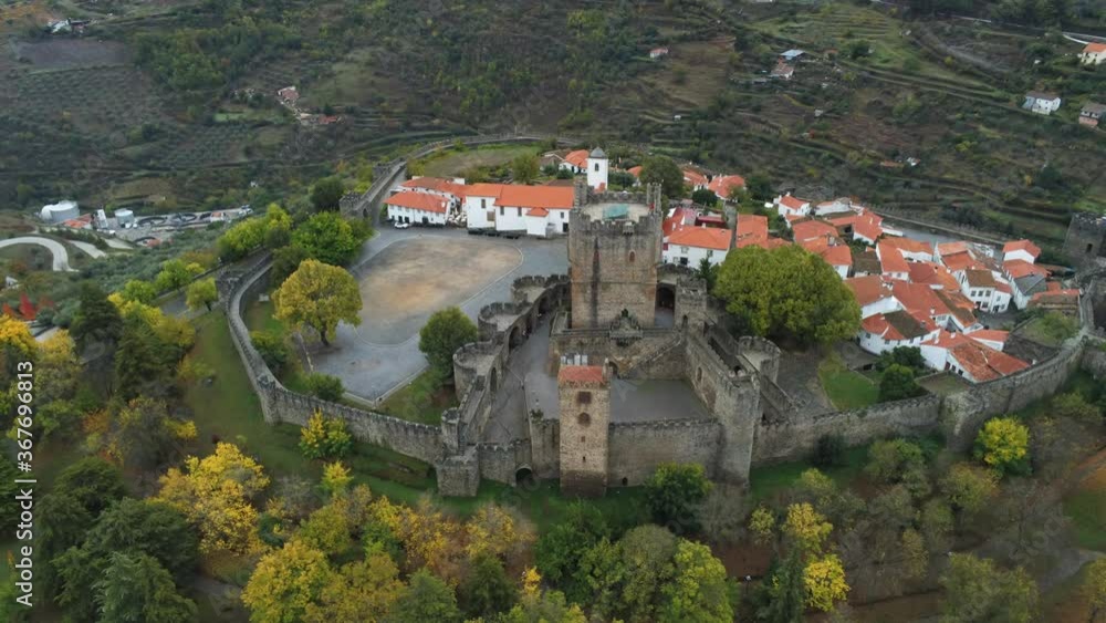 Wall mural medieval castle in fortress . aerial drone video