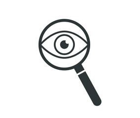 Eye magnifier icon.  Magnifier icon. Focusing icon. Media monitoring icon.  Search vector illustration. 