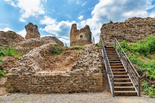 Vrdnik, Serbia-July 15, 2020: Vrdnik Tower (serbian: Vrdnicka kula) is a ruined medievil tower on Fruska Gora.