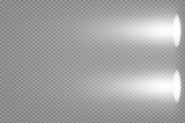 Set of Spotlight isolated on transparent background. Vector glowing light effect with gold rays and beams