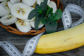 Banana. The concept of a slim body. Dietary food