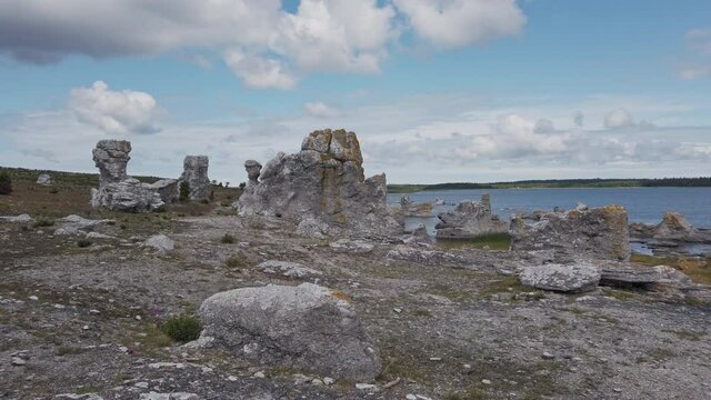 Rauk formation at Gotland. Handheld, Dolly right