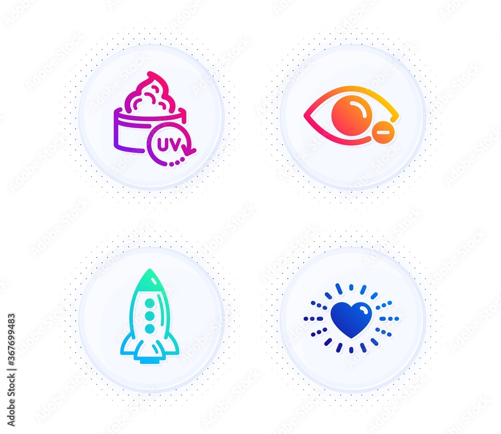 Aufkleber rocket, myopia and uv protection icons simple set. button with halftone dots. heart sign. spaceship,