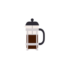 French press coffee maker isolated on white background. Vector illustration.