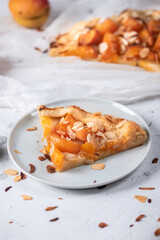 Galette tart pie with fresh apricot on light background