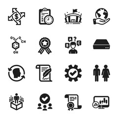 Fototapeta na wymiar Set of Business icons, such as Augmented reality, Arena. Certificate, approved group, save planet. Face id, Candlestick chart, Exam time. Service, Mini pc, Quiz test. Vector