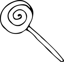 Vector illustration of a round Lollipop in the Doodle style. Concept of holiday, new year, Christmas, birthday, sweets, Halloween. Can be used for fabric, textiles, books, paper, Wallpaper