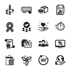 Fototapeta na wymiar Set of Business icons, such as Block diagram, Computer keyboard. Certificate, approved group, save planet. Accounting report, Shopping bags, 360 degrees. Vector
