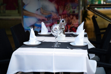 Outdoor  empty cafe on pedestrian street