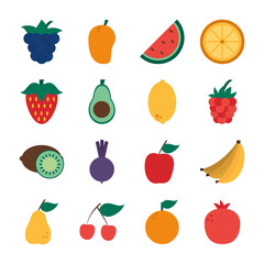 apple and healthy fruits icon set, flat style
