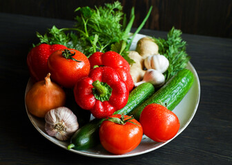 fresh vegetables on a wooden table