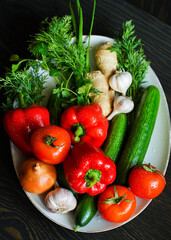 fresh vegetables on a wooden table