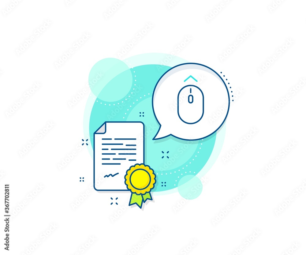 Poster scrolling arrow sign. certification complex icon. swipe up mouse line icon. landing page scroll symb