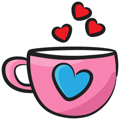 
Heart with teacup, romantic tea vector in editable doodle style 
