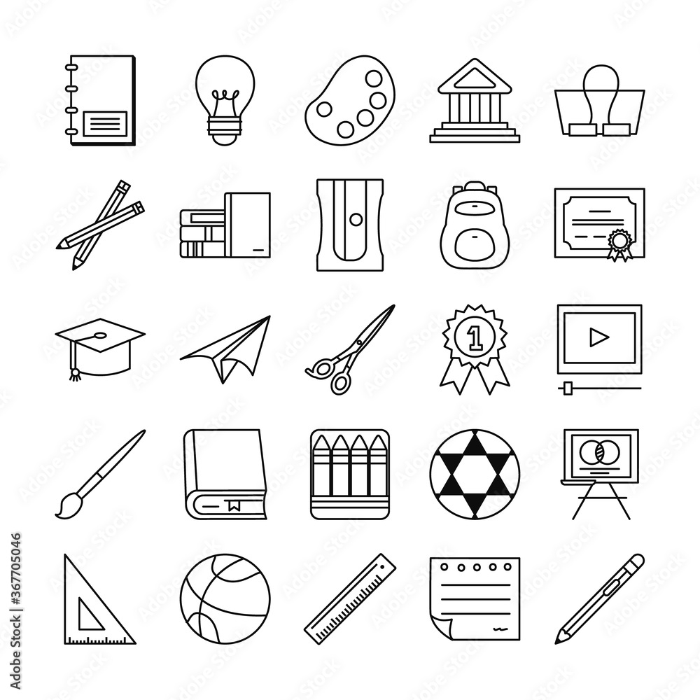 Poster school line style icon set vector design