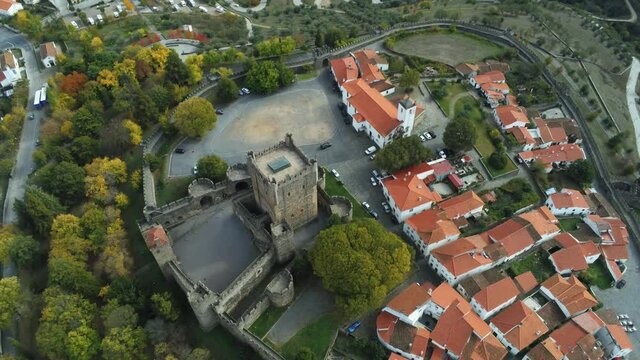 Medieval castle in fortress . Aerial Drone Video