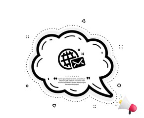 World mail icon. Quote speech bubble. Web letter sign. Send message symbol. Quotation marks. Classic world mail icon. Vector