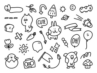 Cute animal hand drawn doodle vector collection. Cute sign for children, valentine and print design element.
