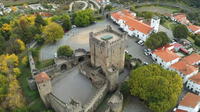 Medieval castle in fortress . Aerial Drone Video