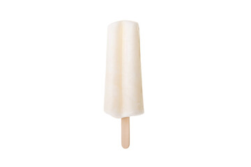 ice cream on a wooden stick on a white background in the studio