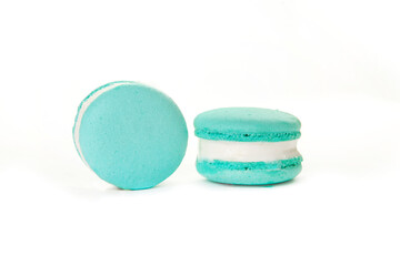 macarons with ice cream inside on a white background in the studio