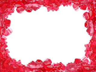 Frame made of delicious jelly bears on white background