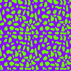 Abstract drops of various sizes in green on a purple background, seamless pattern, vector