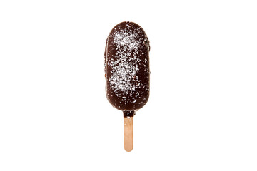 ice cream on a wooden stick on a white background in the studio