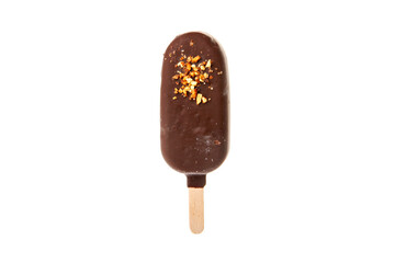 ice cream on a wooden stick on a white background in the studio