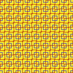 Abstract background red and blue squares  on yellow, seamless pattern, vector