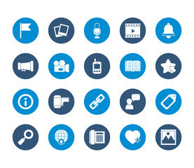 icon set of bell and social media concept, block style