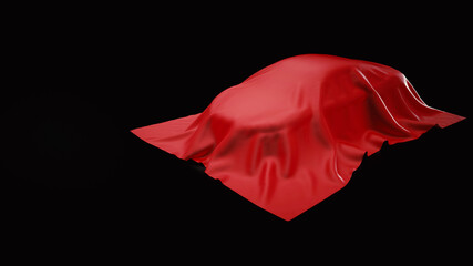 Luxury Car Prize, Covered With Red Silk Cloth, Isolated On The Black Background - 3D Illustration