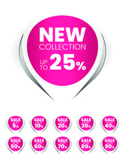 Pink Sale Label with Discount Offer . Promotion Design . Isolated Vector Tag Images