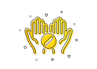 Fototapeta premium Medicine drugs sign. Medical tablet icon. Pharmacy medication symbol. Yellow circles pattern. Classic medical tablet icon. Geometric elements. Vector