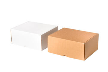 Set of White and Brown cardboard carton boxes, isolated