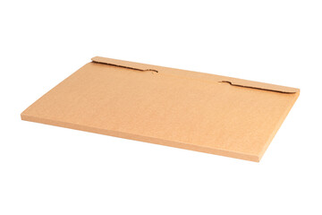 Brown cardboard carton box, flat folder isolated