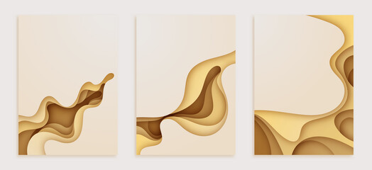 3d abstract background with yellow paper cut waves minimalistic style , Banners vertical A4 size. Vector illustration layout design about presentations posters flyers.