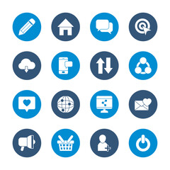global sphere and social media icon set, block style