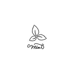 Vector logo with a sprig of mint. Design element for essential oils, perfume, eco products, cosmetics and other uses. Vector illustration.